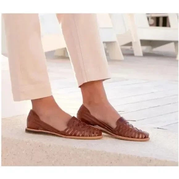 NEW NISOLO Genuine Leather Brown Huarache Sandal/ Flats Women's sz 9 rubber sole - Picture 9 of 9